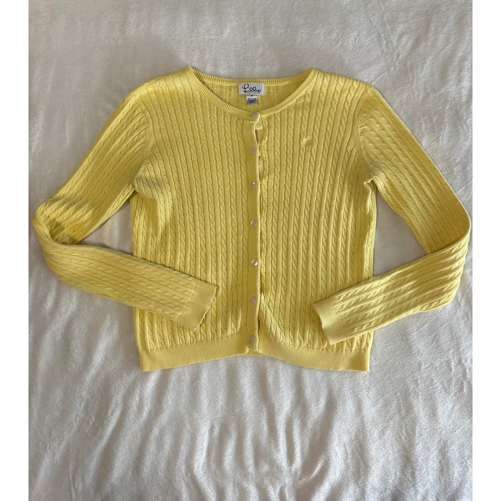 Lilly Pulitzer Girls Yellow Cable Knit Cardigan Sweater Size 14 Cotton Preppy